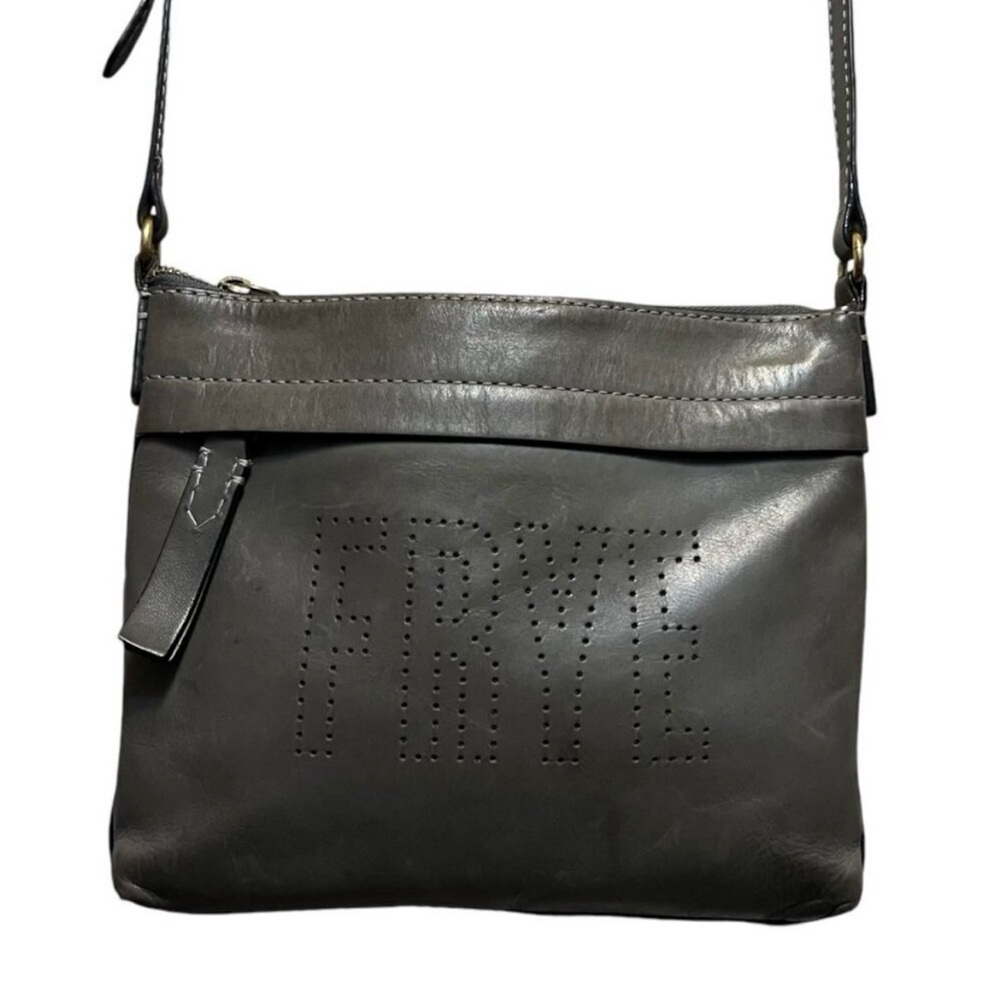 Frye Gray Carson Boho Crossbody Purse With Adjustable Strap & Perforated Logo - Picture 2 of 7